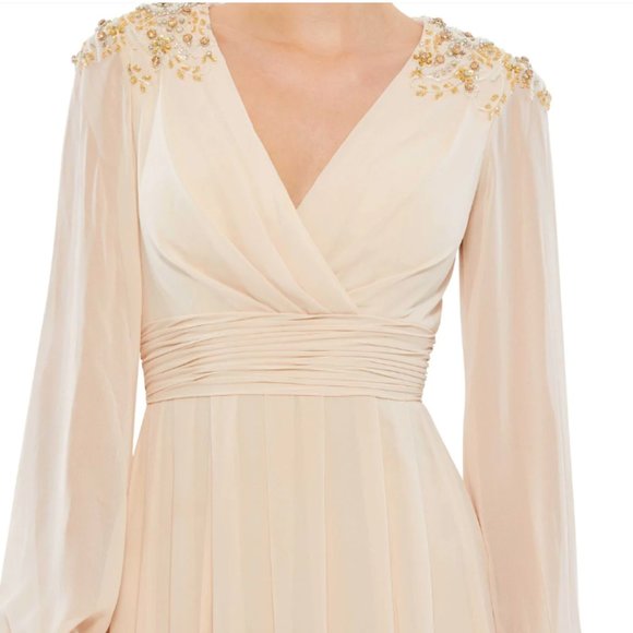 MAC DUGGAL 55694 EMBELLISHED SHOULDER BLOUSON SLEEVE PORCELAIN GOWN sz 16 - Picture 2 of 5